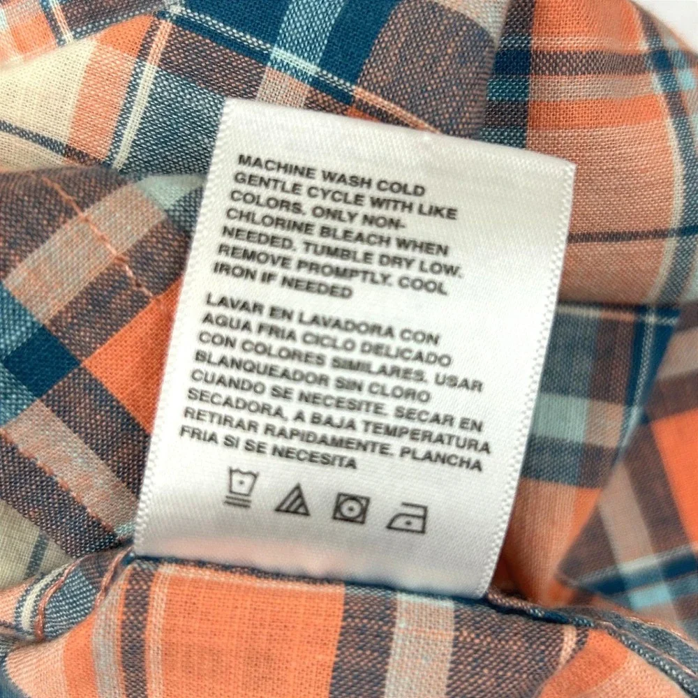 NWT Wrangler Boys Plaid Button Down Shirt Orange Blue Short Sleeve‎ Size 6